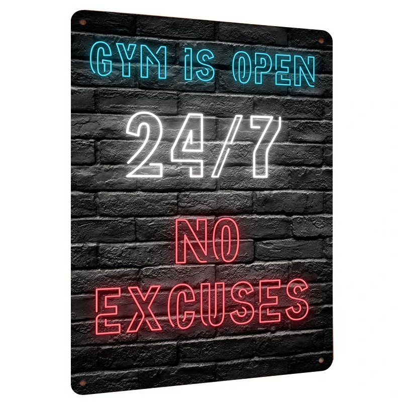 Home Gym Quotes - Metalowa dekoracja ścienna z efektem neonu,