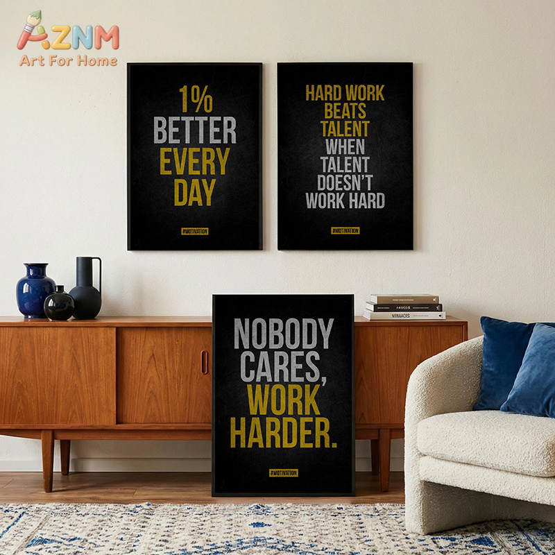 Home Gym Quotes - AZNM Motywacyjny Cytat na Płótnie, Czarno-Złoty