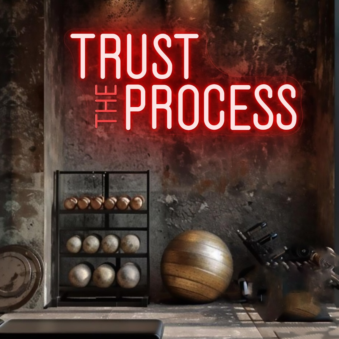 Neonowy Znak Trust The Process – Home Gym Quotes recenzja i cena